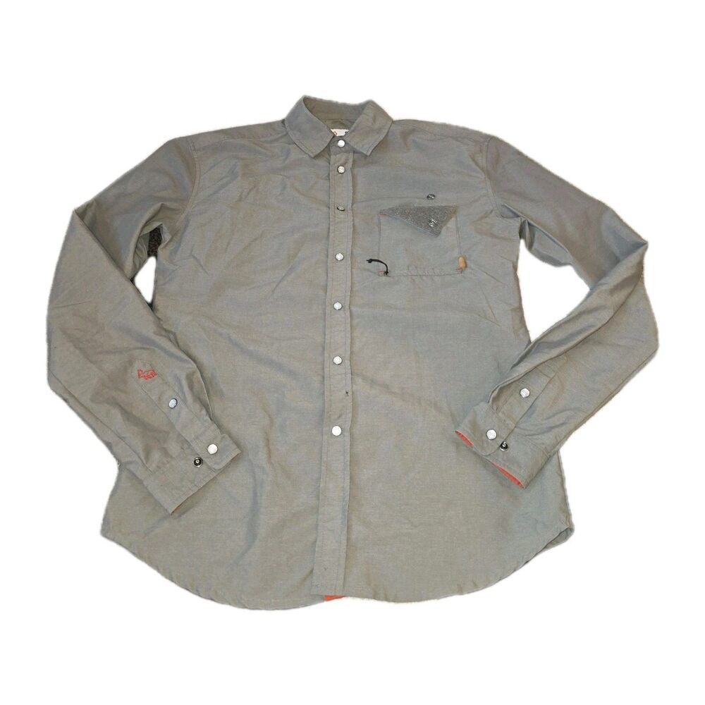 WESTERN RISE BODIE Sz S Pearl Snap L/S Logo Fishing Hiking Outdoor Brown Shirt